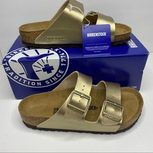 NWT Birkenstock Arizona Metallic Gold sandals size 38